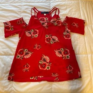 NWOT red floral off-the-shoulder top